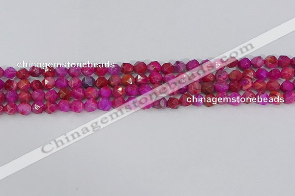 CAG9951 15.5 inches 6mm faceted nuggets fuchsia crazy lace agate beads