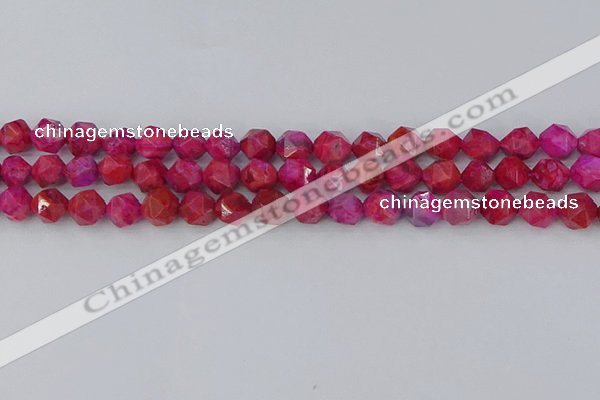 CAG9952 15.5 inches 8mm faceted nuggets fuchsia crazy lace agate beads