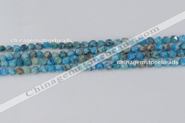 CAG9957 15.5 inches 6mm faceted nuggets blue crazy lace agate beads