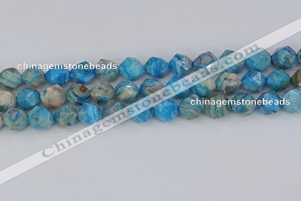 CAG9960 15.5 inches 12mm faceted nuggets blue crazy lace agate beads