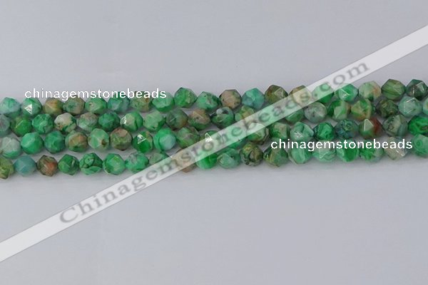 CAG9963 15.5 inches 6mm faceted nuggets green crazy lace agate beads