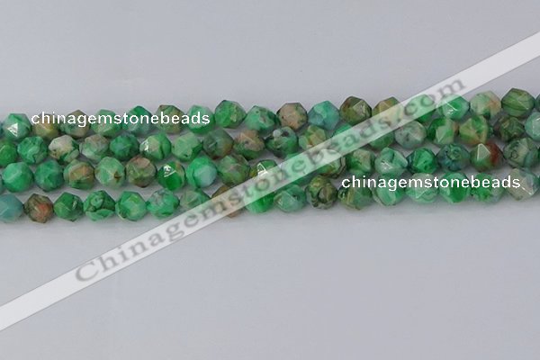 CAG9964 15.5 inches 8mm faceted nuggets green crazy lace agate beads