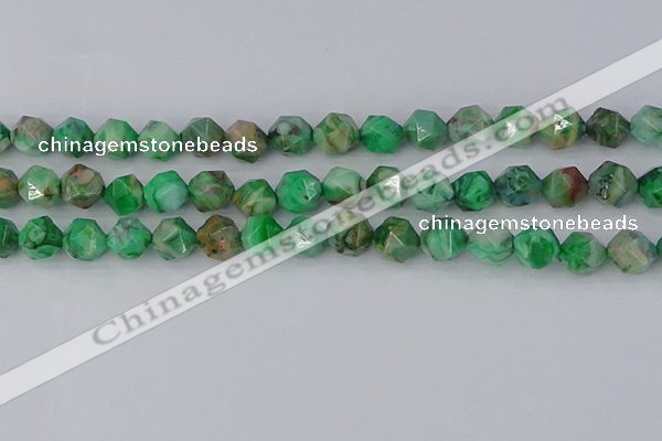 CAG9965 15.5 inches 10mm faceted nuggets green crazy lace agate beads