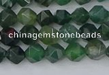 CAG9969 15.5 inches 6mm faceted nuggets moss agate beads