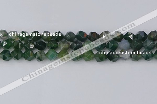 CAG9971 15.5 inches 10mm faceted nuggets moss agate beads