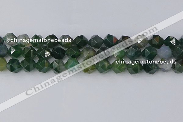 CAG9972 15.5 inches 12mm faceted nuggets moss agate beads