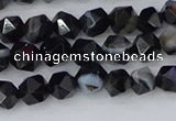 CAG9981 15.5 inches 6mm faceted nuggets black line agate beads