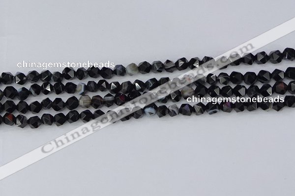 CAG9981 15.5 inches 6mm faceted nuggets black line agate beads