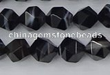 CAG9982 15.5 inches 8mm faceted nuggets black line agate beads