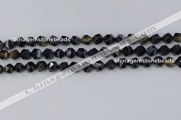 CAG9982 15.5 inches 8mm faceted nuggets black line agate beads