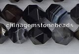 CAG9983 15.5 inches 10mm faceted nuggets black line agate beads