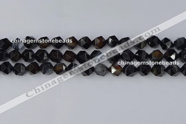 CAG9983 15.5 inches 10mm faceted nuggets black line agate beads