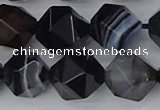 CAG9984 15.5 inches 12mm faceted nuggets black line agate beads