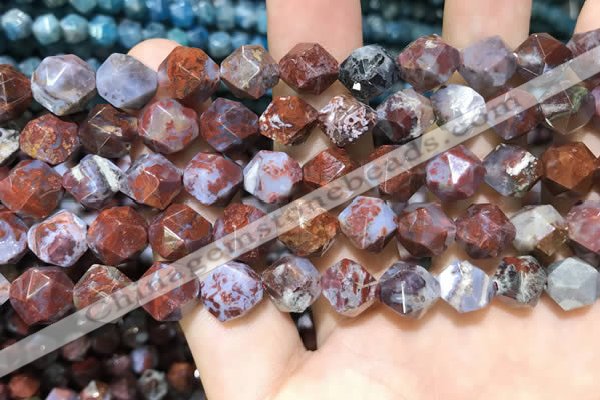 CAG9989 15.5 inches 10mm faceted nuggets red lightning agate beads