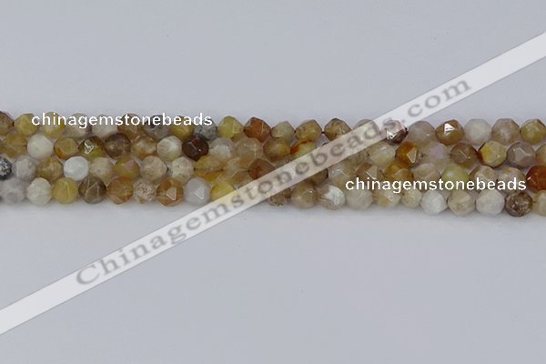 CAG9993 15.5 inches 6mm faceted nuggets ocean fossil agate beads