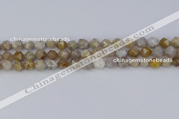 CAG9994 15.5 inches 8mm faceted nuggets ocean fossil agate beads