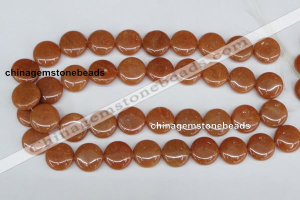 CAJ166 15.5 inches 20mm flat round red aventurine jade beads