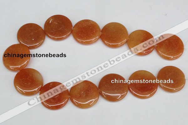 CAJ168 15.5 inches 30mm flat round red aventurine jade beads