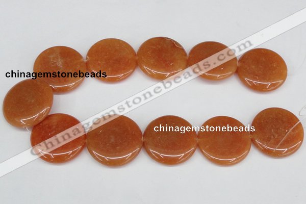 CAJ169 15.5 inches 35mm flat round red aventurine jade beads