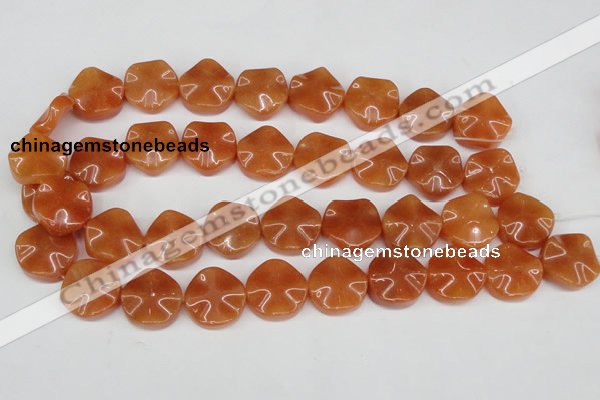 CAJ171 15.5 inches 20mm wavy coin red aventurine jade beads