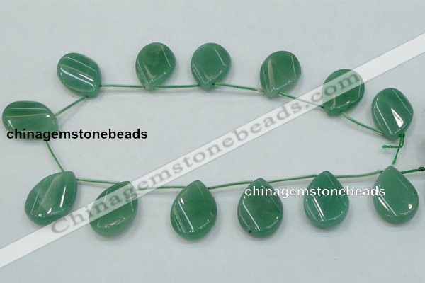 CAJ62 Top-drilled 22*30mm twisted teadrop green aventurine jade beads