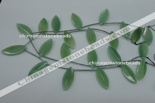 CAJ90 Top-drilled 15*35mm carved leaf green aventurine beads wholesale