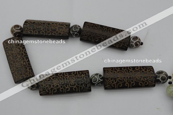 CAL09 14.5 inches 25*55mm carved rectangle agalmatolite beads