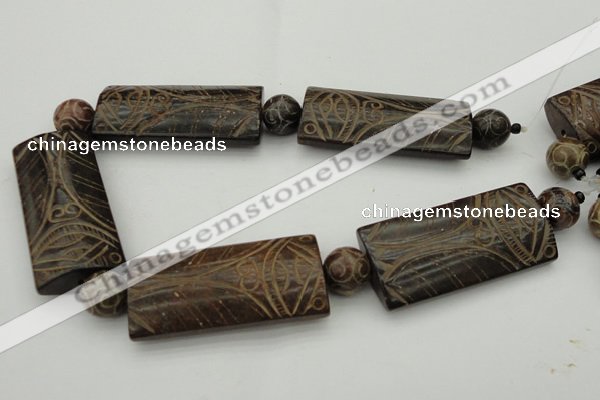 CAL14 14.5 inches 28*60mm carved rectangle agalmatolite beads