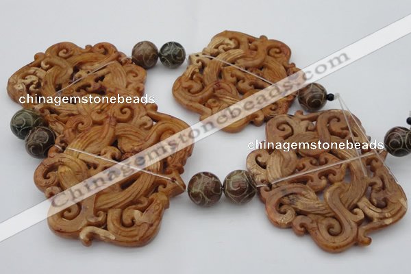 CAL33 14.5 inches 60*70mm carved agalmatolite beads