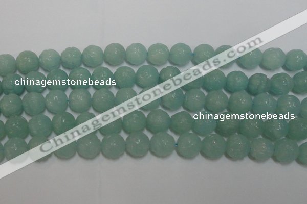 CAM1125 15.5 inches 14mm carved round amazonite beads wholesale