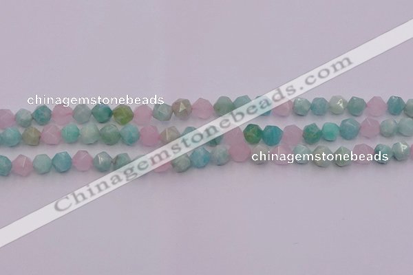 CAM1441 15.5 inches 6mm faceted nuggets amazonite & rose quartz beads