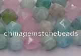 CAM1442 15.5 inches 8mm faceted nuggets amazonite & rose quartz beads