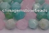 CAM1443 15.5 inches 10mm faceted nuggets amazonite & rose quartz beads