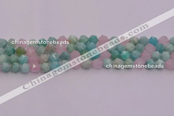 CAM1443 15.5 inches 10mm faceted nuggets amazonite & rose quartz beads