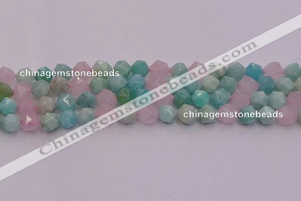 CAM1444 15.5 inches 12mm faceted nuggets amazonite & rose quartz beads