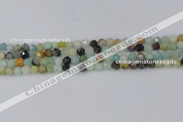 CAM1466 15.5 inches 6mm faceted nuggets black amazonite beads