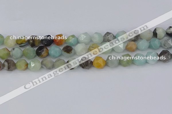 CAM1468 15.5 inches 10mm faceted nuggets black amazonite beads