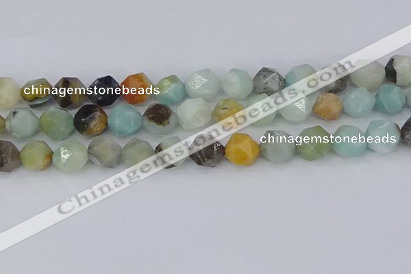 CAM1469 15.5 inches 12mm faceted nuggets black amazonite beads