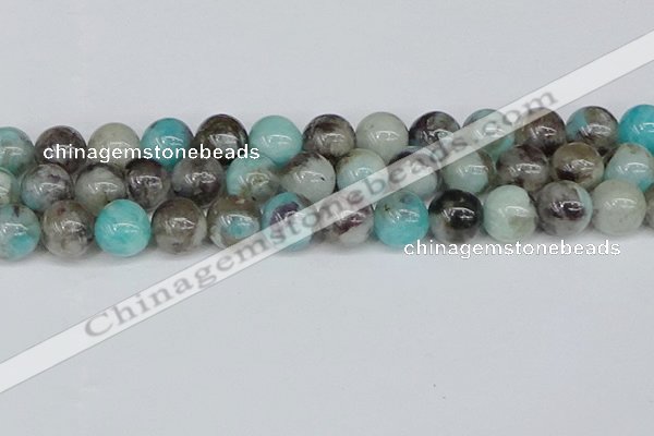 CAM1485 15.5 inches 14mm round Madagascar black amazonite beads