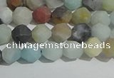 CAM1487 15.5 inches 6mm faceted nuggets matte black amazonite beads