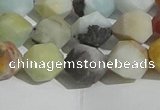 CAM1489 15.5 inches 10mm faceted nuggets matte black amazonite beads