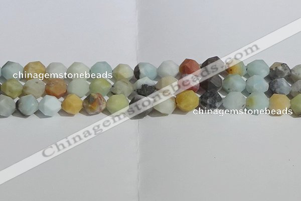 CAM1490 15.5 inches 12mm faceted nuggets matte black amazonite beads