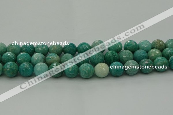 CAM1585 15.5 inches 14mm faceted round Russian amazonite beads