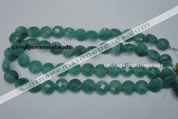 CAM942 15.5 inches 14mm faceted coin amazonite gemstone beads