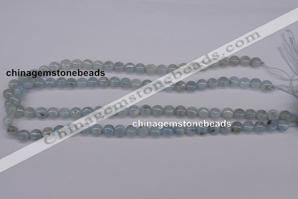 CAQ156 15.5 inches 8mm flat round natural aquamarine beads