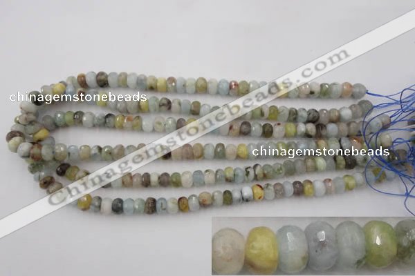 CAQ351 15.5 inches 6*8mm faceted rondelle natural aquamarine beads