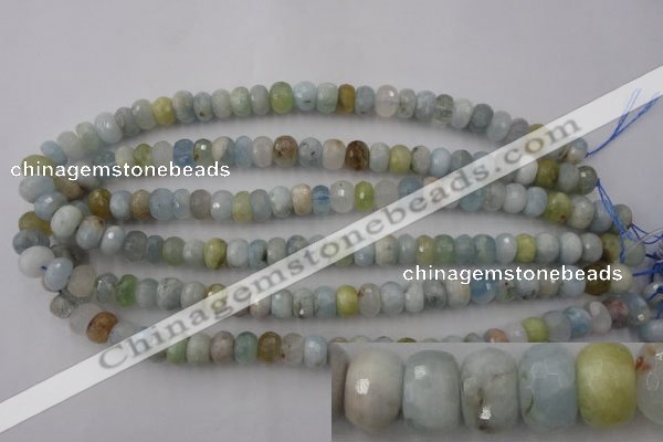 CAQ356 15.5 inches 7*11mm faceted rondelle natural aquamarine beads