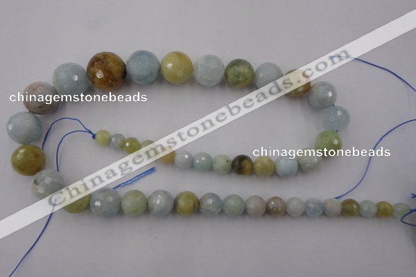 CAQ362 15.5 inches 6mm - 16mm faceted round natural aquamarine beads