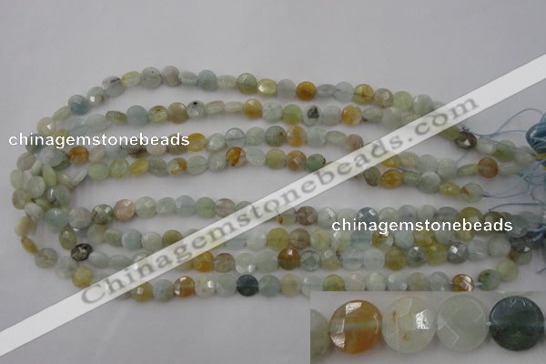 CAQ365 15.5 inches 8mm faceted coin natural aquamarine beads