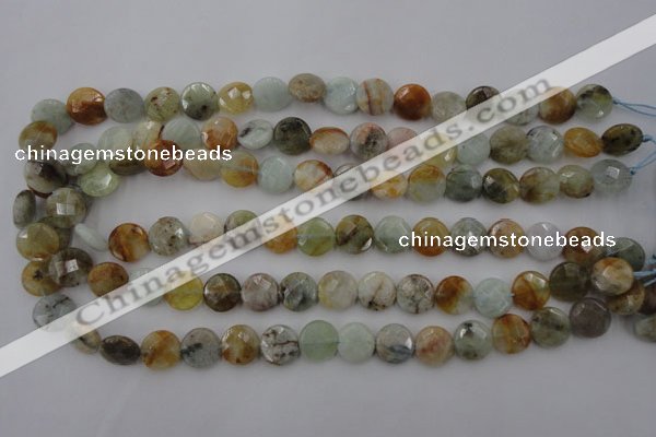 CAQ367 15.5 inches 12mm faceted coin natural aquamarine beads